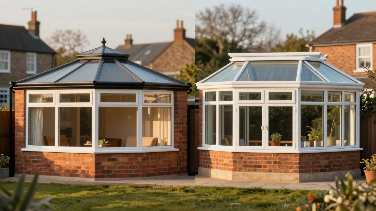 Comparison of solid-walled orangery versus all-glass conservatory structures