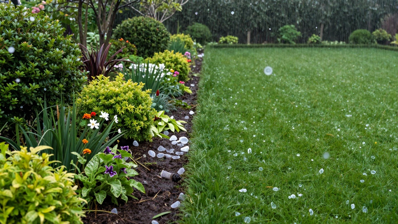 Split view comparing natural biodiversity garden vs sterile plastic turf