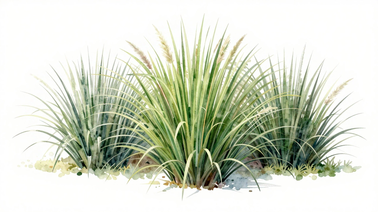 Triangular arrangement of three ornamental grasses