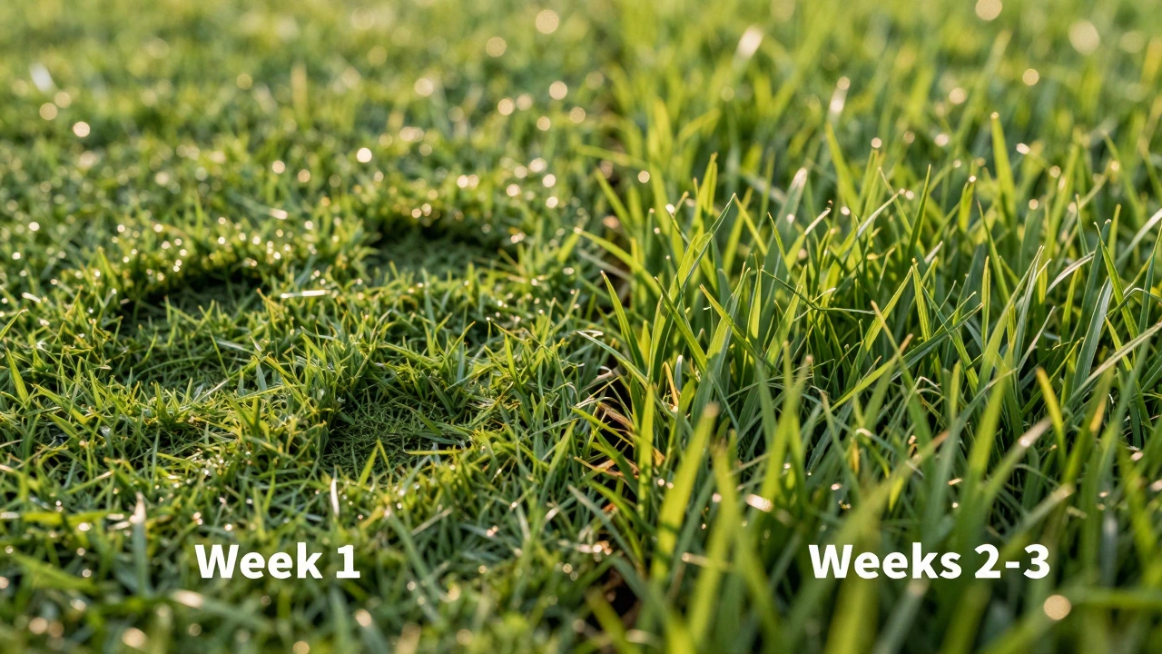 Split view showing flattened vs recovered artificial grass fibers