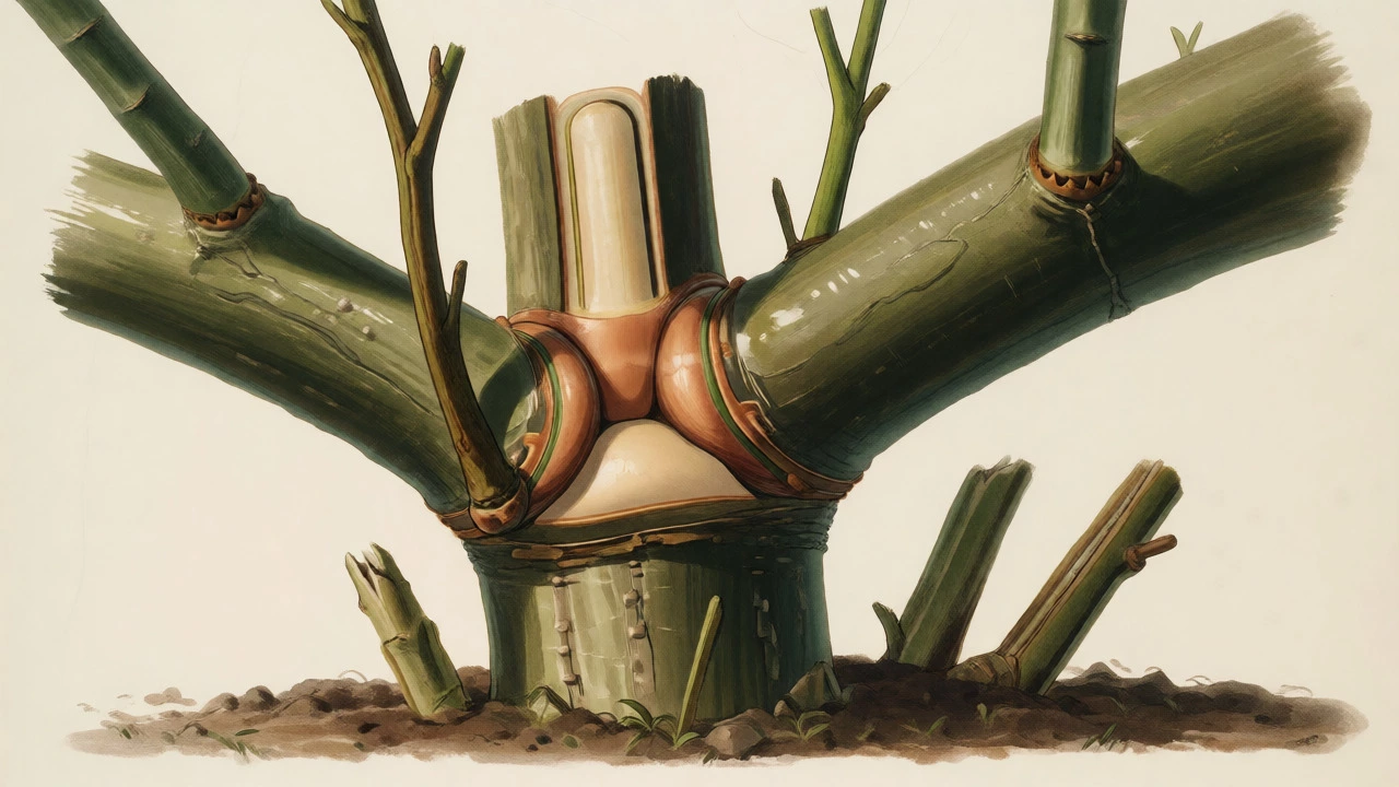 Botanical illustration of branch collars, water sprouts, and suckers