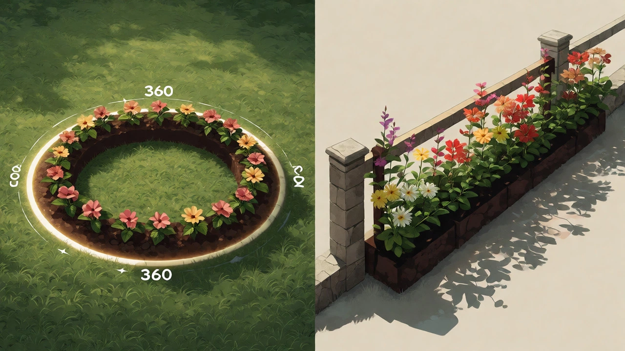 Conceptual comparison of a circular bed and a linear border